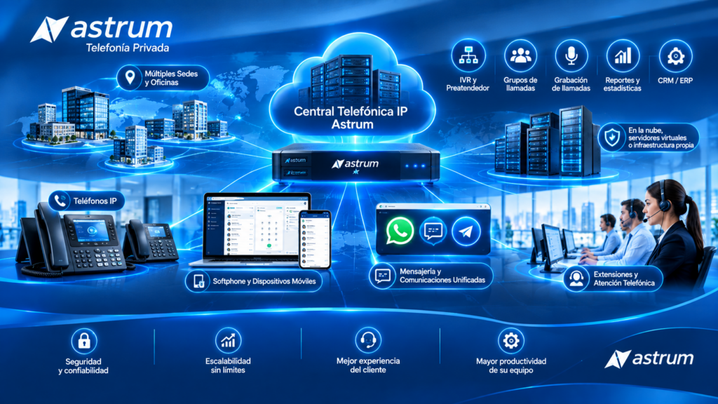 “Telefonía IP Corporativa Astrum con central telefónica IP, teléfonos IP, softphone y comunicaciones unificadas”